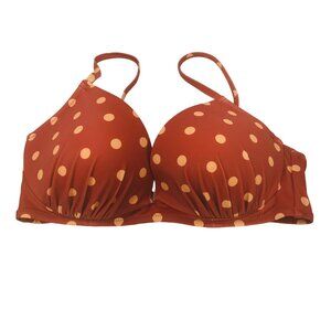 Shade And Shore Women's Size 34C Bikini Swim Top Underwire Brown Polka Dot NWOT